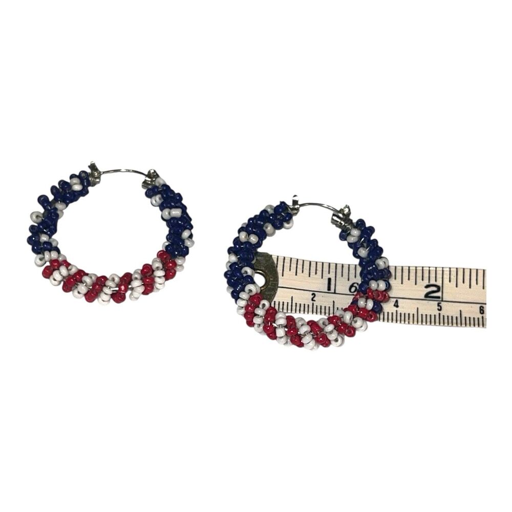 American Flag Star Hoop Earrings Patriotic 4th of July Red White Blue USA - Picture 5 of 5